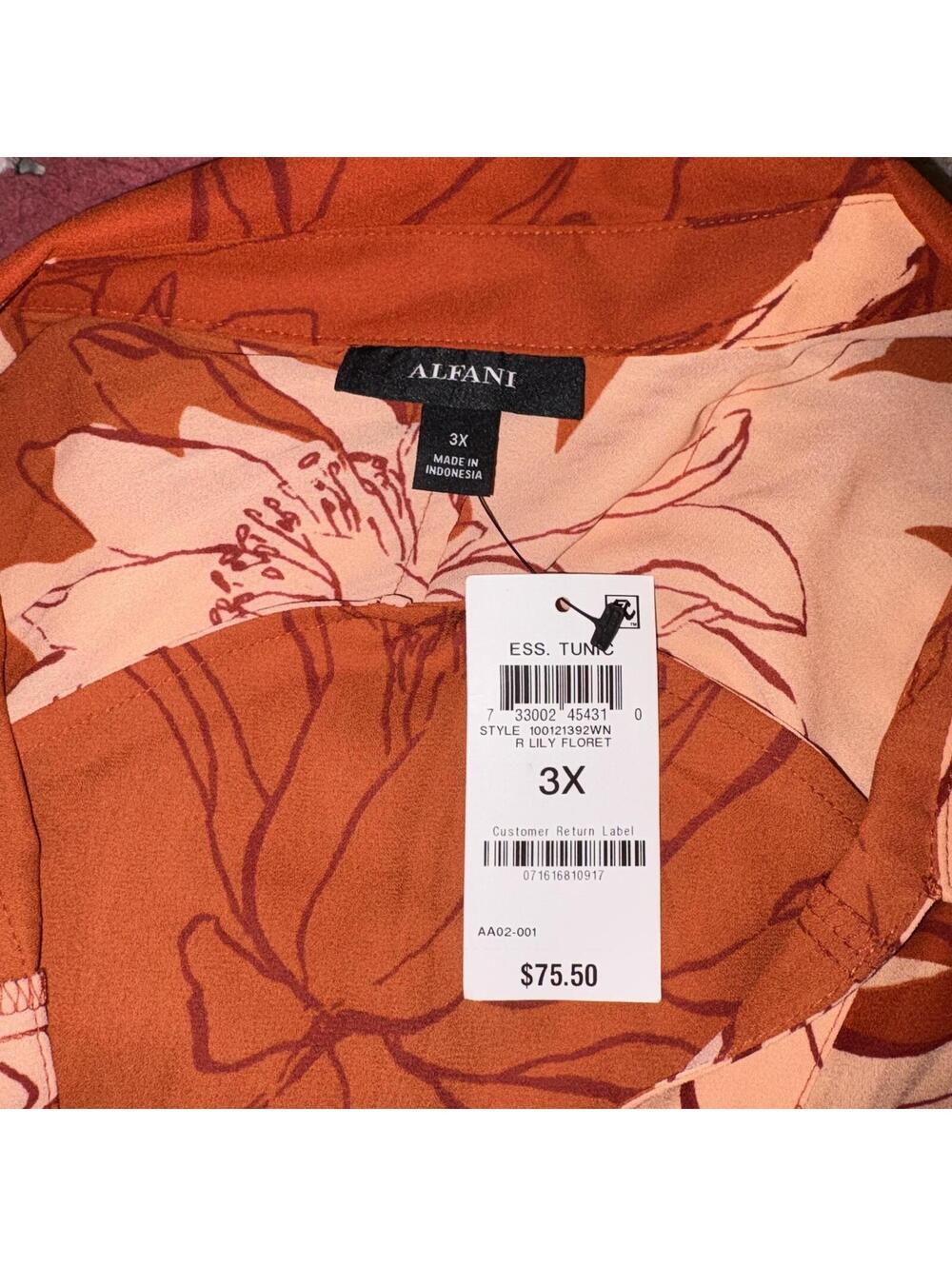 Alfani NEW $75 Floral Print Button-Up Tunic Dress Woman’s 3X Summer Polyester - Picture 6 of 9